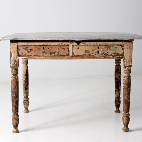 Antique Galvanized Metal Top Farmhouse Table Etsy