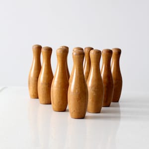 antique table top skittles, wooden bowling pins