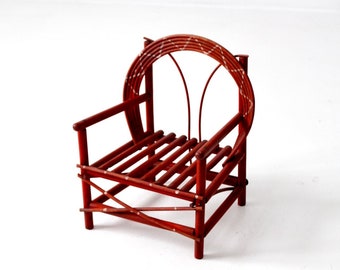 antique Adirondack style children's chair, red folk art twig chair