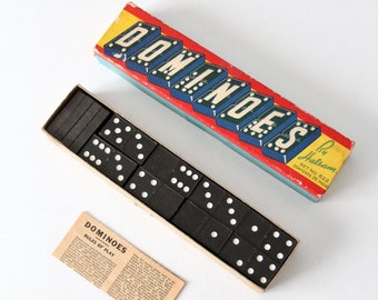 dominó vintage, dominó Halsam de la década de 1950 con caja No 622