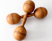 antique dumbbell pair, wooden hand weights