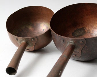 antique copper pans pair