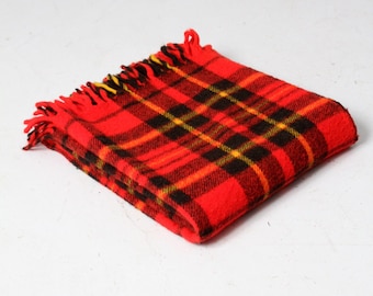 vintage red plaid woolen blanket