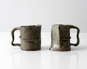 vintage abstract studio pottery mugs pair