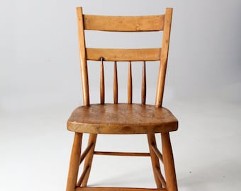 antique plank seat chair, farmhouse primitive chair