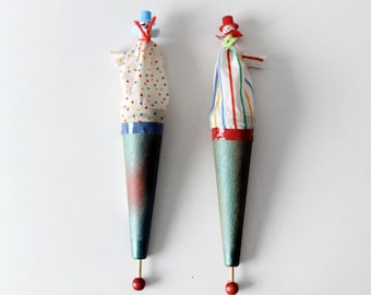 paire de marionnettes à cône de clown pop up vintage