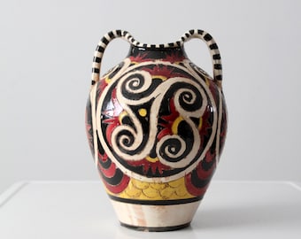 Jarrón de cerámica italiana vintage, cerámica hecha a mano, jarrón de ánfora