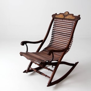 antique rocking chair, Victorian slat wood lounge rocker chair