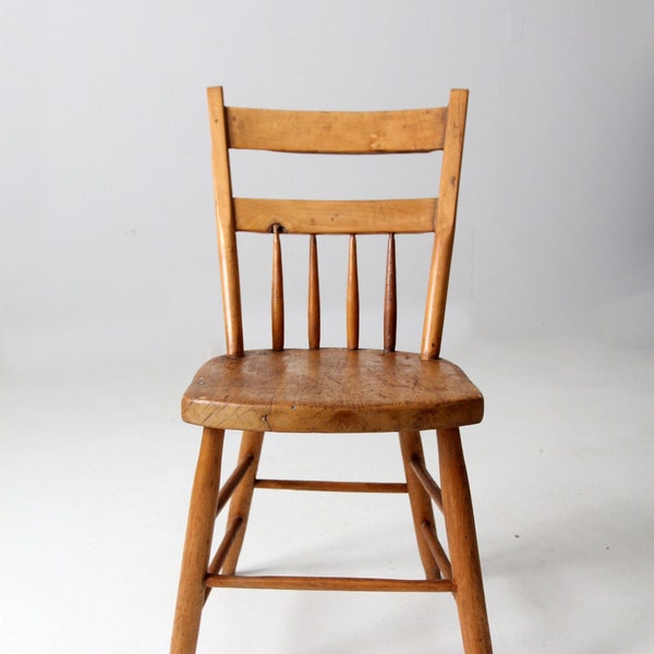 antique plank seat chair, farmhouse primitive chair