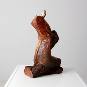 mid-century sculptural wood table lamp