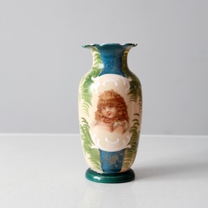 antique Victorian painted portrait vase