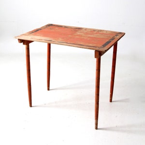 antique painted wood folding table / orange accent table