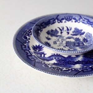 vintage Japanese Blue Willow plate and bowl set