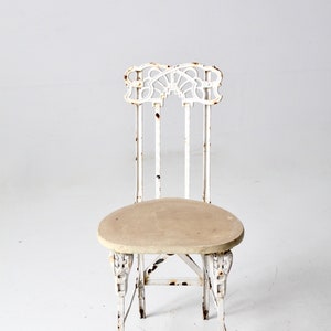 Antique White Iron Garden Chair - Art Deco Accents