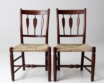 antique rush seat dining chairs pair