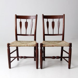 antique rush seat dining chairs pair
