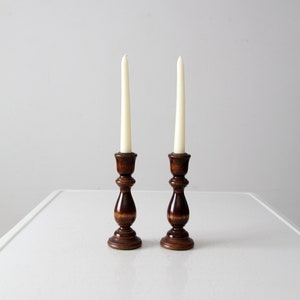vintage turned wood candle holders pair