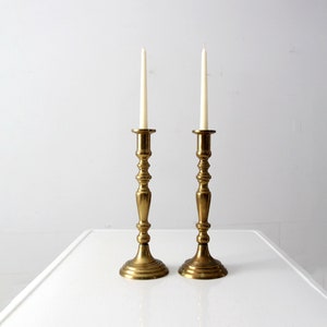 antique brass candlestick holders pair