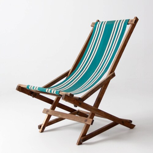 Vintage Striped Deck Chair Rocking Deck Chair Folding Beach Etsy