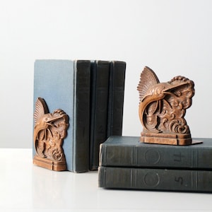 nautical bookends, vintage pressed wood bookends, syroco sailfish book ends