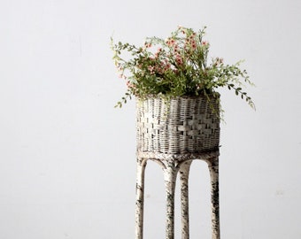 antique white wicker planter