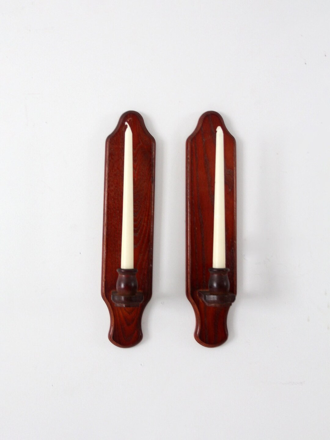 Vintage Wood Candlestick Wall Sconces Pair Etsy