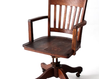 Antique Desk Chair Wood Swivel Office Chair on Casters Etsy