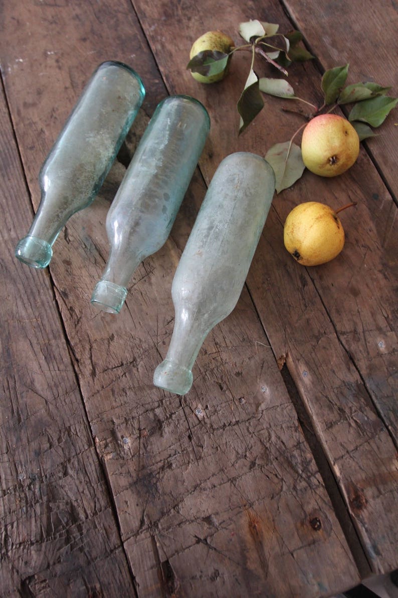 1800s round bottom bottle collection, set of 3 antique soda bottles image 2