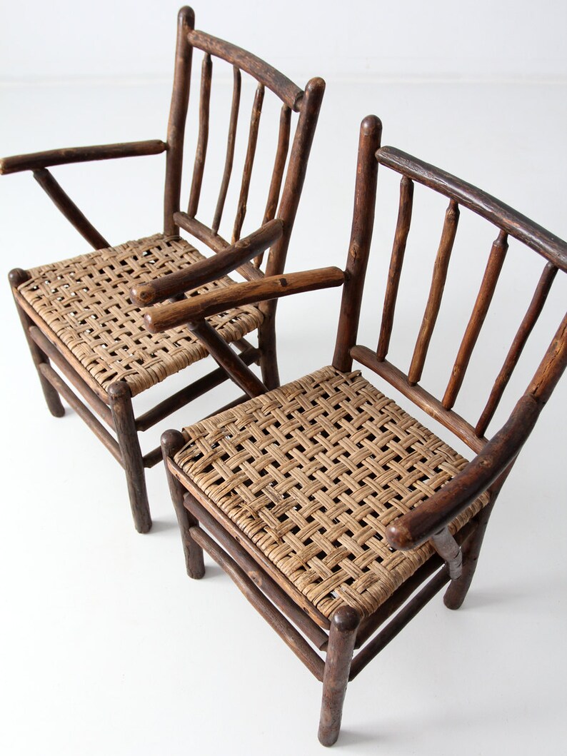 Vintage Americana lodge chairs with split weave seats set Etsy
