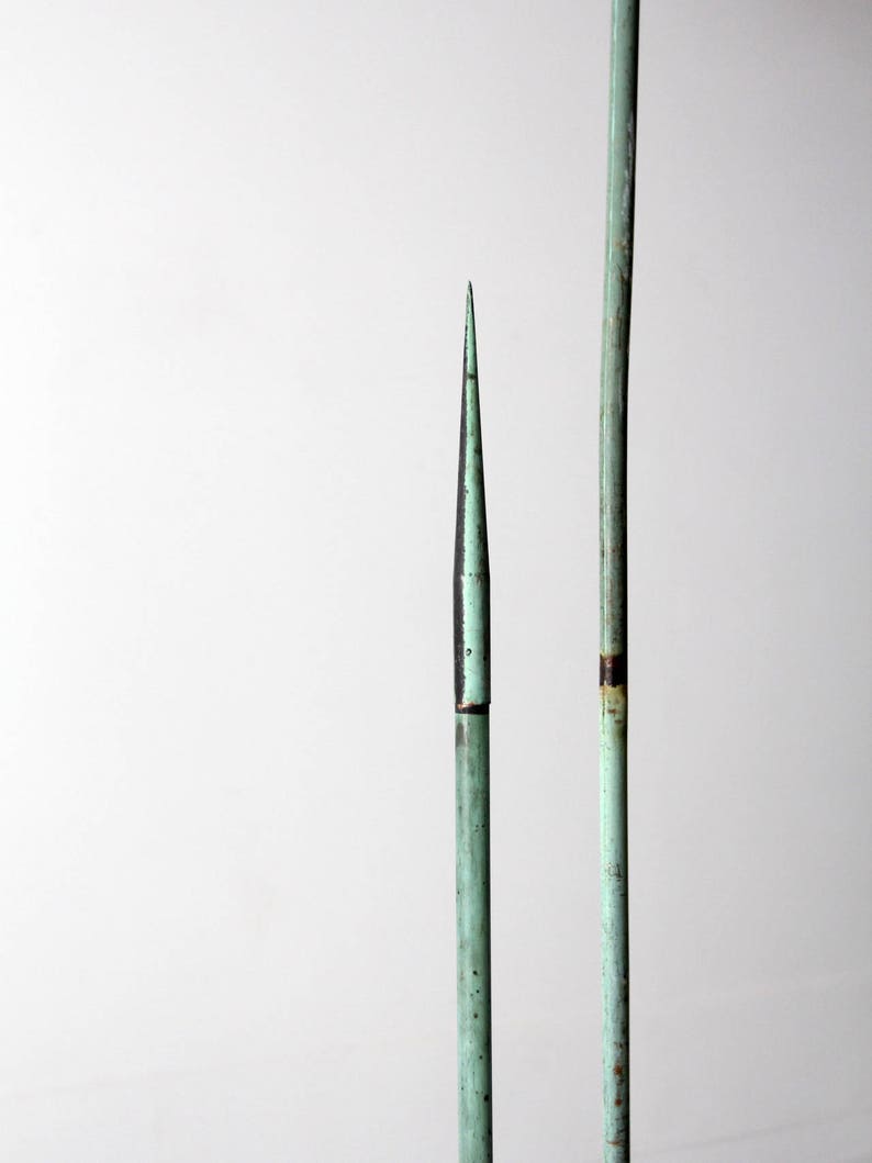 antique American lightning rods, pair copper verdigris lightning rods image 9