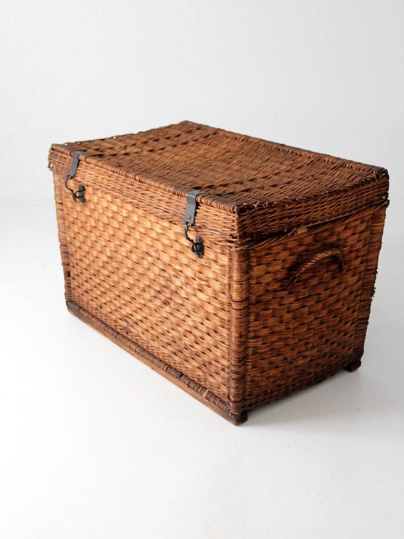 Antique wicker trunk Etsy