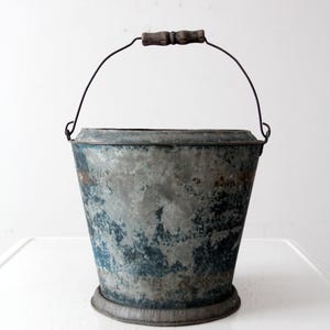 antique mottled blue rustic pail