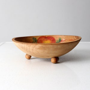 vintage hand-painted footed wood bowl image 2