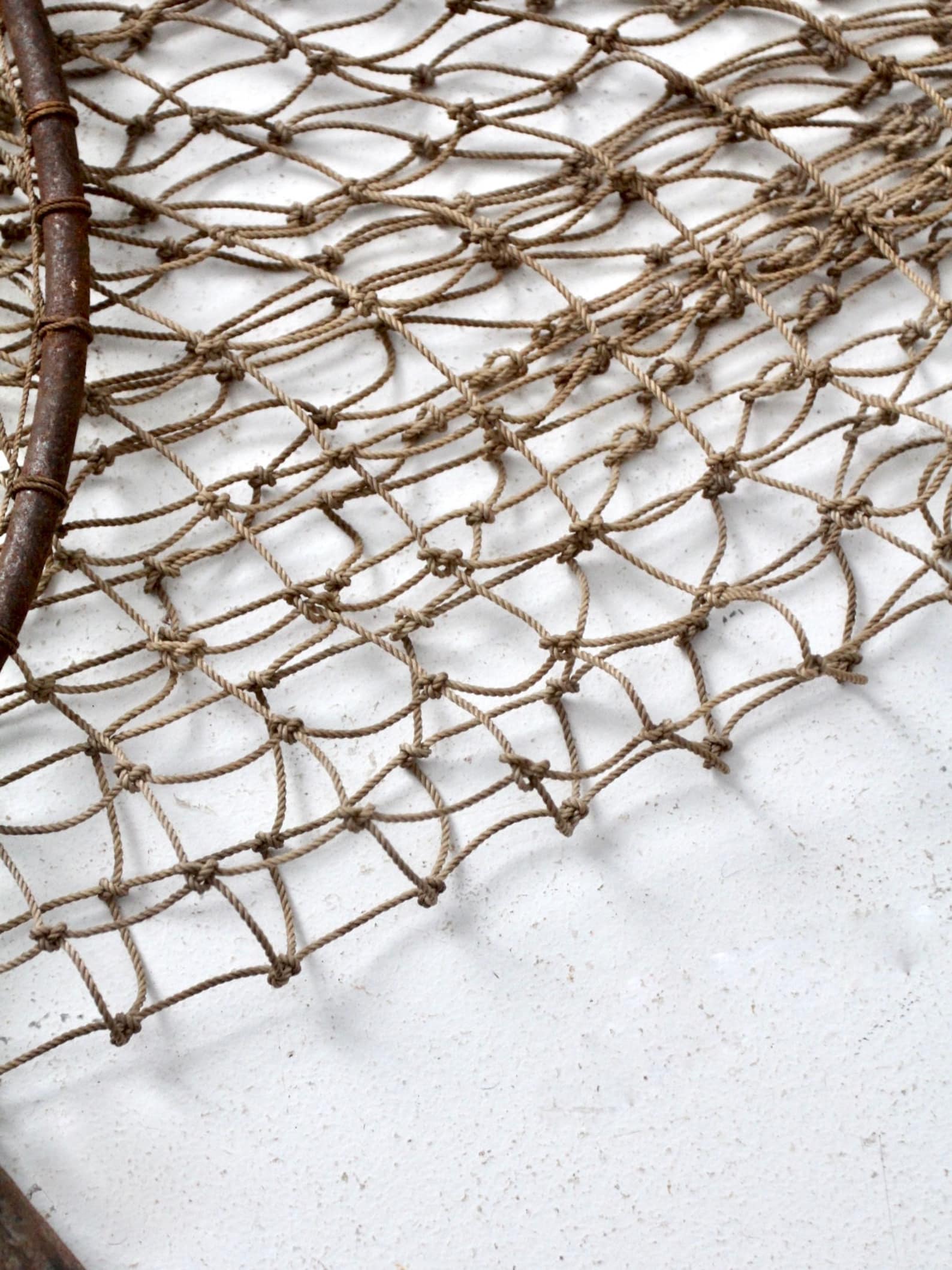 Antique fish net on pole large hand held fishing net Etsy