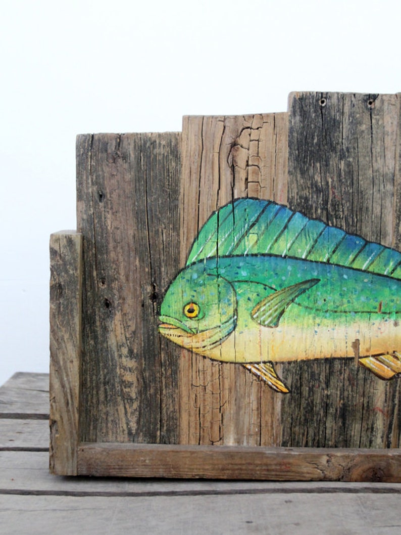 vintage rustic folk art painted fish sign image 9