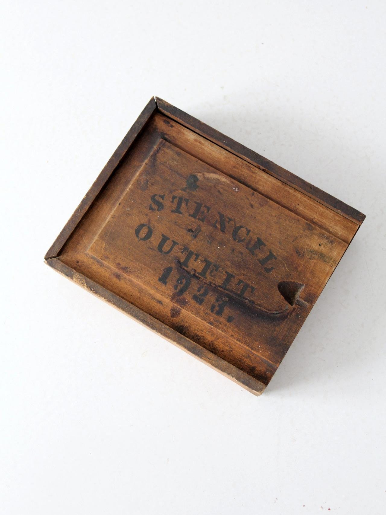 アンティーク雑貨 france vintage stencil wood box 1920s Brass Stencil Set With Wood Box - Etsy