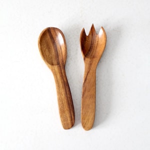 mid-century wood serving utensils pair