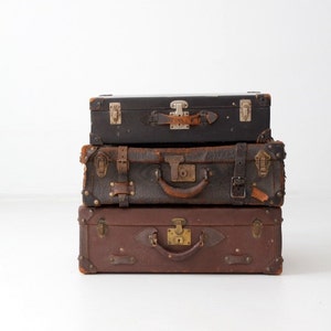 vintage leather suitcase, brown luggage, stacking suitcase storage image 5