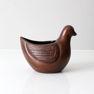 vintage carved wooden bird bowl