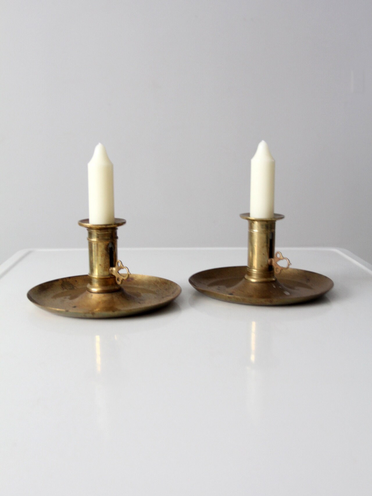 Antique brass pushup candle holders pair Etsy