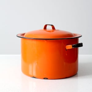 mid-century orange enamelware pot image 3