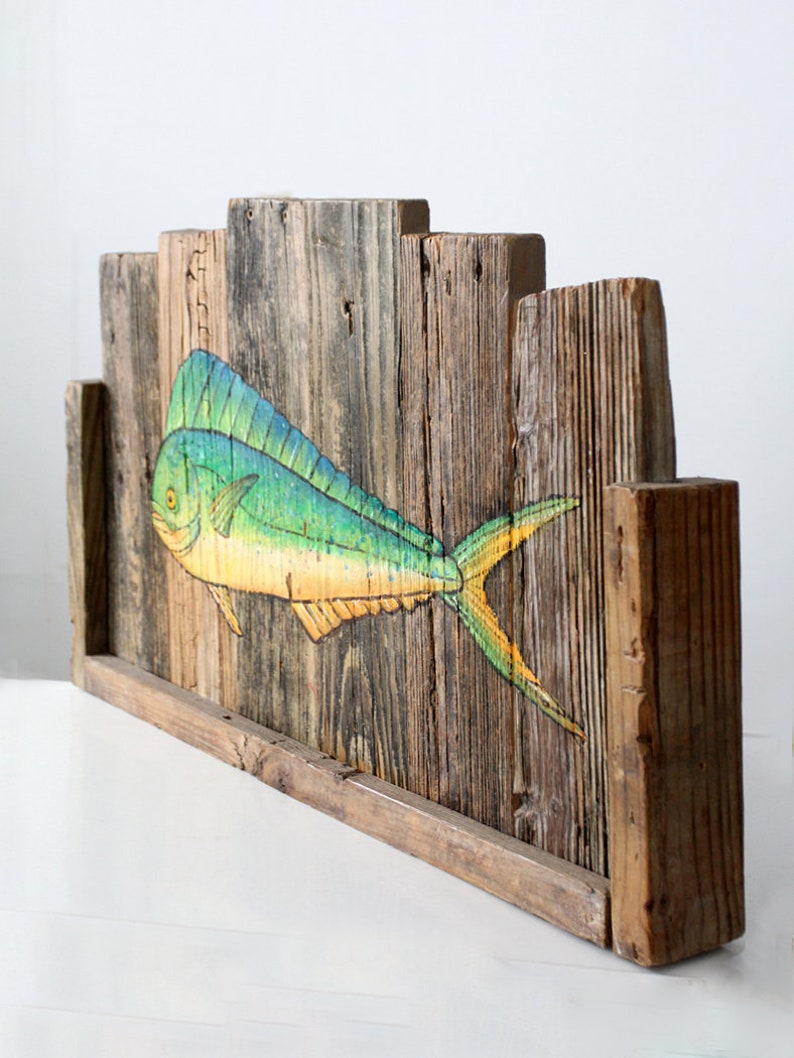 vintage rustic folk art painted fish sign image 4