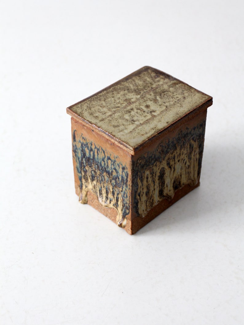 Studio pottery box vintage ceramic square jar with lid Etsy