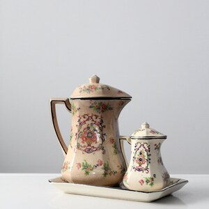 floral teapot set, pre-1950s Japanese porcelain tea pot, creamer and tray by Tashiro Shoten image 2