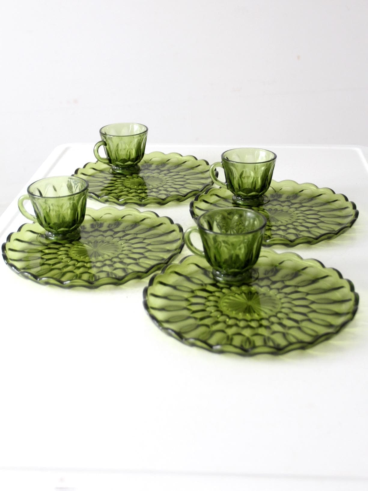 Vintage 70s Anchor Hocking Fairfield Snack Plate and Cup Set of 8