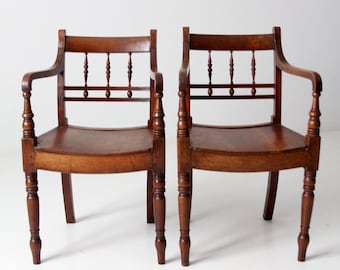 antique wooden arm chairs - a pair