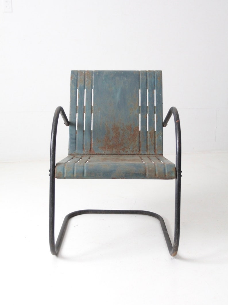 Midcentury Patio Chair Blue Metal Bouncer Chair Etsy