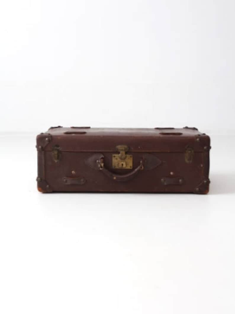 vintage leather suitcase, brown luggage, stacking suitcase storage image 6