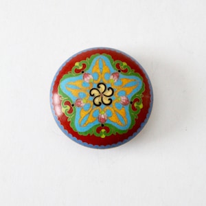 vintage cloisonne box, round enamel jewelry box