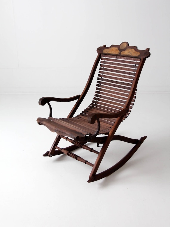 Antique Rocking Chair Victorian Slat Wood Lounge Rocker Chair Etsy